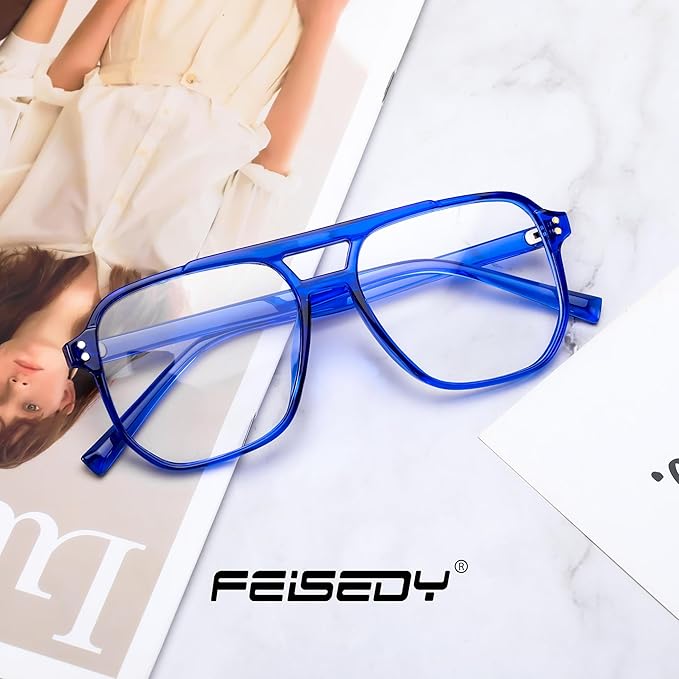 FEISEDY Blue Light Blocking Glasses Fake Nerd Clear Square Computer Lightweight Pilot Glasses Frame Oversized B2866