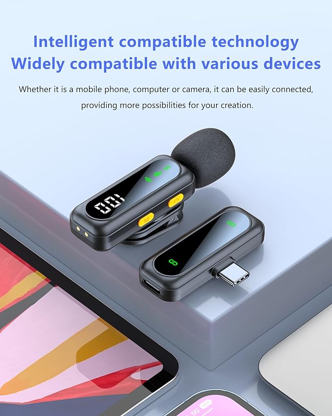 Wireless Lavalier Microphone for iPhone-iPad, Android Phone,Computer,Microphone wireless,Mini Lapel Mic with Noise Reduction and Crystal Sound for Video Recording,Vlogging,TikTok,Singing,YouTube-Blue