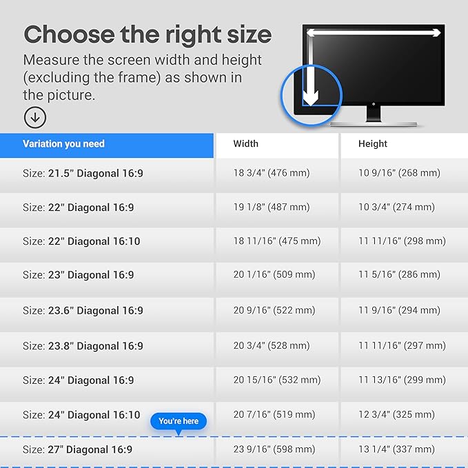 VINTEZ 27 inch Blue Light Blocking Screen Protector Panel for 16:9 Widescreen Computer Monitor and Laptop - PC Anti-UV Eye Protection Filter Film - Anti-Scratch Diagonal Frame Shield [1 Pack]