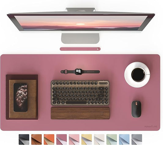 RENMTURE PU Mouse Pad, Faux Leather Large Desk Pad, Home Work Office Accessories, Non-Slip Desk Mat, Waterproof Gaming Pad Desk Blotter (36"x17", Dark Red)