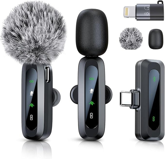 Wireless Mini Microphone for iPhone 15/16, iPad, Android, Wireless Lavalier Microphone with Noise Reduction, Portable USB C Lapel Mic for Video Recording, Vlog, Tiktok, YouTube