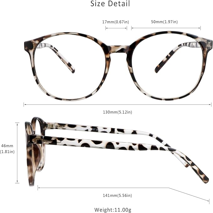 LifeArt Round Blue Light Blocking Glasses, Computer Glasses, Gaming Glasses, TV Glasses for Women Men (Leopard, 2.00 Magnification)