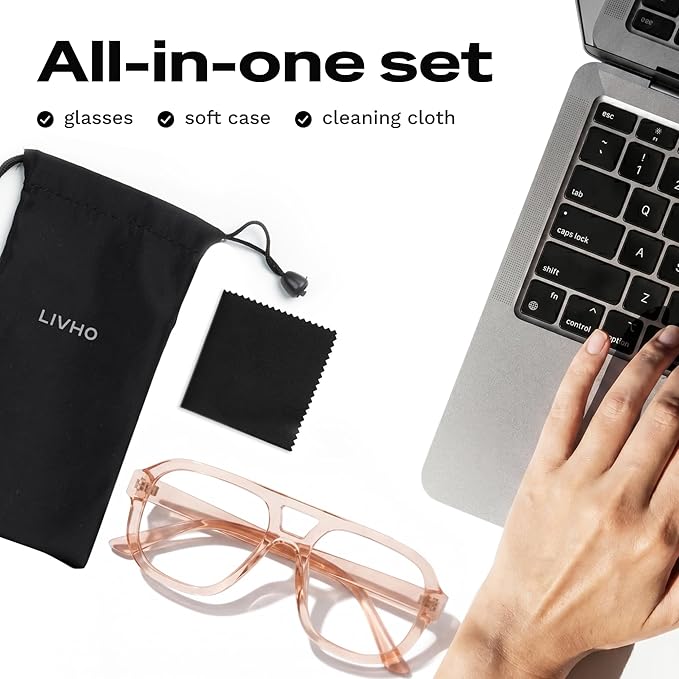 livho Retro Aviator Blue Light Blocking Glasses for Women Men with Soft Case, Trendy Rectangle Computer Eyeglasses