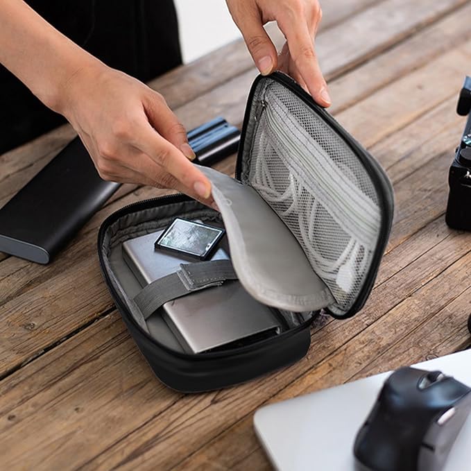 1Pcs Portable Cable Organizer Bag Small Electronic Cable Pouch Electronics Accessories Organizer Travel Digital Storage Bag for Power Bank Charger Card, Black
