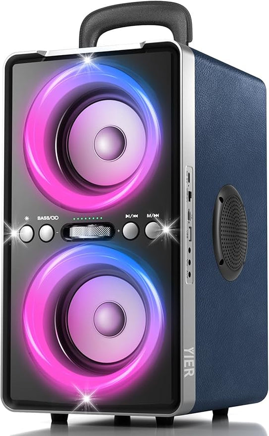 Bluetooth Speaker, 240W Peak Loud Party Speaker with Big Bass, 20H Playtime, TWS, BT5.3, Large Portable Wireless Boom Box with LED Light for Outdoor Backyard Beach Home (Leather Blue)
