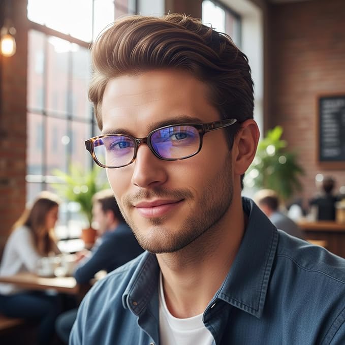 HJSTES Retro Clear Rectangle Glasses for Women Men Fake Blue Light Blocking Lens Narrow Frame Non Prescription Eyeglasses