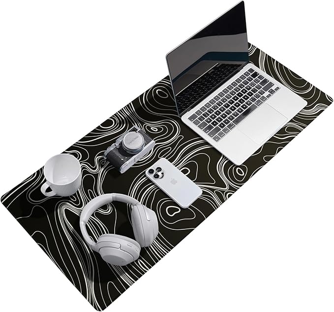 Waterproof Large Gaming Mouse Pad with Durable Stitched Edges, Non-Slip Rubber Base, Grainy Jacquard Mouse Mat Desk Pad for Home Office Gaming, 31.5''x11.8''x0.12'', Topographic Map White