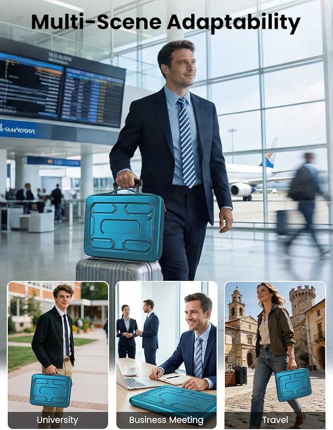 DOMISO Laptop Hard Case 14-14.4 inch Waterproof Shockproof Hard Shell Laptop Sleeve with Handle & Storage Pocket, Compatible with MacBook, HP, Dell, Teal