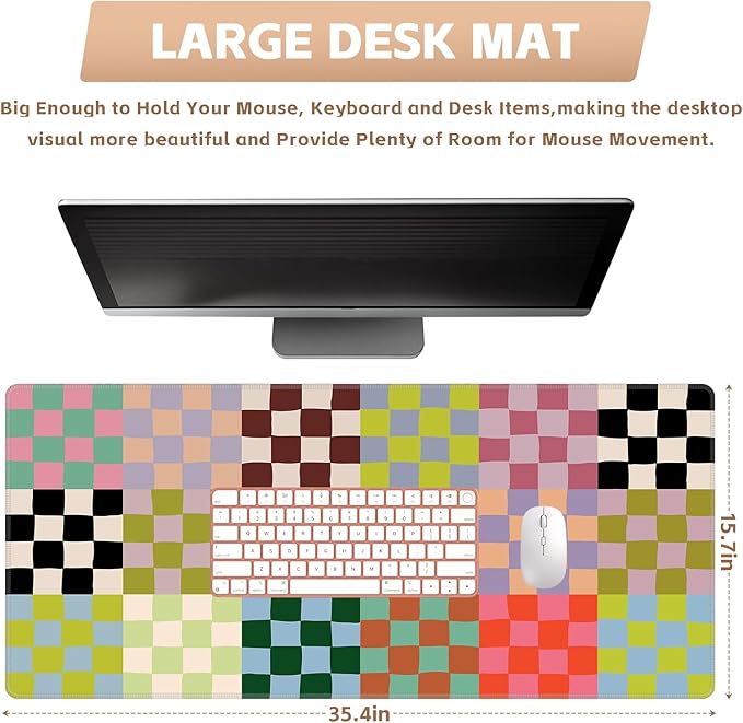 Baziabbo Checkered Desk Mat,XXL Extended Big Mouse Pad,Gaming Mousepad with Stitched Edge,Non-Slip Rubber Base Keyboard Desk Pad for Home Office Study Game
