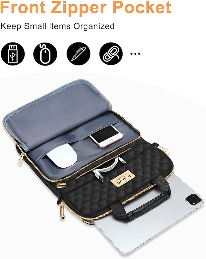 MOSISO 9-11 inch Tablet Sleeve Bag for iPad A16 2025, iPad Air 11 inch M3 M2, iPad Pro 11 M4, iPad 10/9/8/7th, Galaxy Tab A9+/S9/S8/Plus 11, Square Quilted Carrying Case with 2 Pockets, Black
