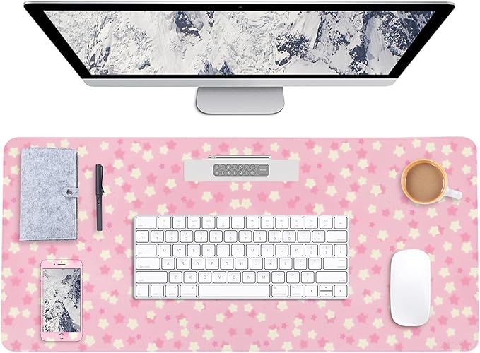 AUPET Leather Desk Pad Blotter Mat, Large Mouse Pad, Non-Slip Waterproof Desk Writing Pad Protector, Desk Decor for Office，Home，Gaming (Sweet Pink Starry, 35.4X15.7 inch)