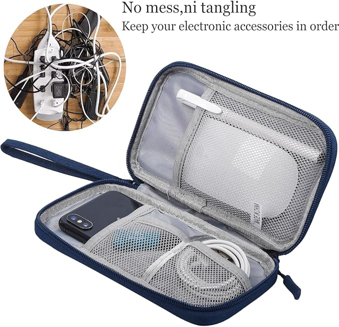Electronic Organizer Travel Cable Accessories Case, Organizer Bag, Accessories Pouch for Cable, USB, Cord, Charger, Phone, Power Bank, Earphone (Navy Blue)