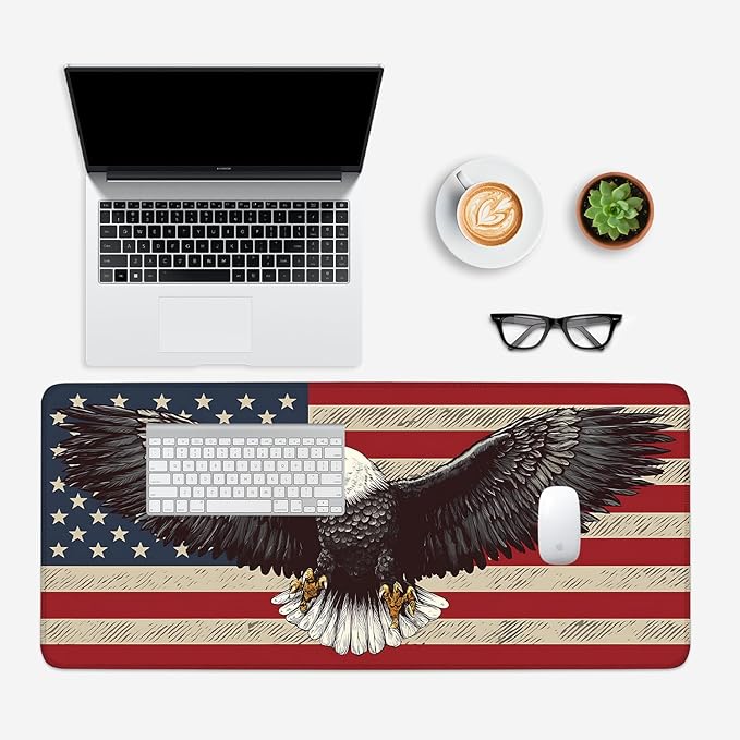 Mouse Pad, Large Anti-Slip with Stitched Edges Desk Mat Desktop Laptop Computer Desk Keyboard Mat,Table Protector Blotter Mat (Eagle Flag, 35.4" x 15.7")