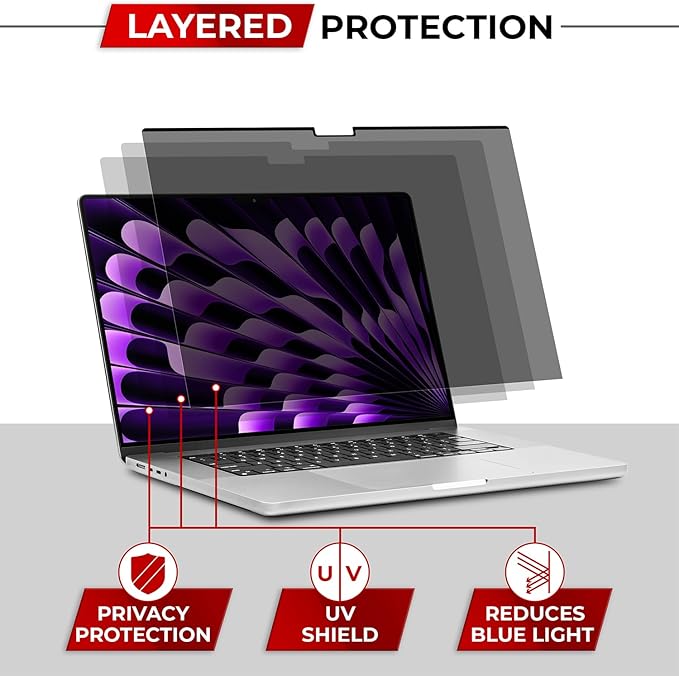 SightPro Magnetic Privacy Screen for MacBook Air 15 Inch (2023-2026, M2-M5) Patented Removable Laptop Privacy Filter Shield and Protector