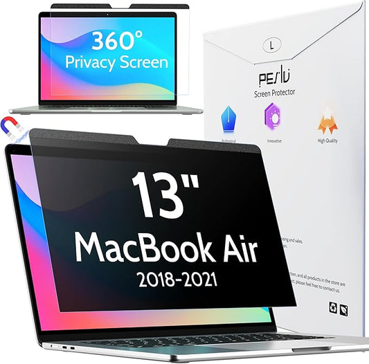 Peslv Magnetic 360° Privacy Screen for Macbook Air 13 Inch (2018-2021, M1), Removable Matte Anti Glare Blue Light Protector 4 Way Private Security Filter for 13.3" Mac Laptop Computer