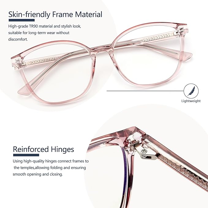 Women's Blue Light Blocking Glasses, TR90 Frame Computer Gaming Glasses Anti Eyestrain & UV Glare RF6208