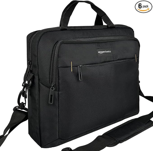Amazon Basics Laptop Carrying Case with Shoulder Strap and Handle, Large Capacity, Black, 15.6 in (Pack of 6)