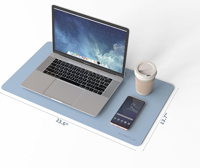 RENMTURE PU Mouse Pad, Faux Leather Large Desk Pad, Home Work Office Accessories, Non-Slip Desk Mat, Waterproof Gaming Pad Desk Blotter (23.6" x 13.7", Blue)