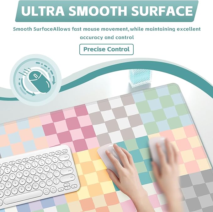 Baziabbo Checkered Desk Mat,XXL Extended Big Mouse Pad,Gaming Mousepad with Stitched Edge,Non-Slip Rubber Base Keyboard Desk Pad for Home Office Study Game
