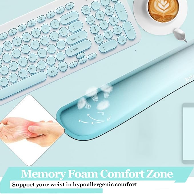 BamLue Upgrade Silky and Superfine Fabric Keyboard Wrist Rest, Gel Mouse Wrist Pillow Pad Set for Easy Typing & Pain Relief for Laptop, Office & Home, Ergonomic Sets for Keyboard-Green Gradient