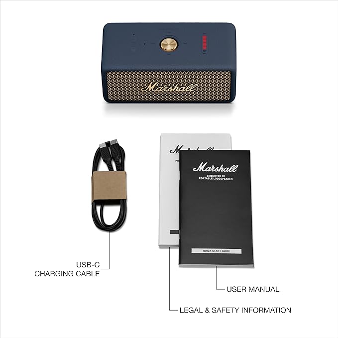 Marshall Emberton III Portable Bluetooth Speaker - Rugged Waterproof IP67 Design | Loud Stereo Sound, Deep Bass with 32+ Hr Playtime | Compact and Wireless for Travel and Outdoors - Midnight Blue