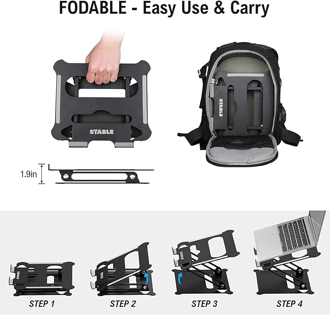 Adjustable Laptop Stand,Portable Laptop Computer Stand Riser&Multi-Angle Stand with Heat-Vent to Elevate Laptop Holder for Mac,Notebook,Lenovo KT1-black