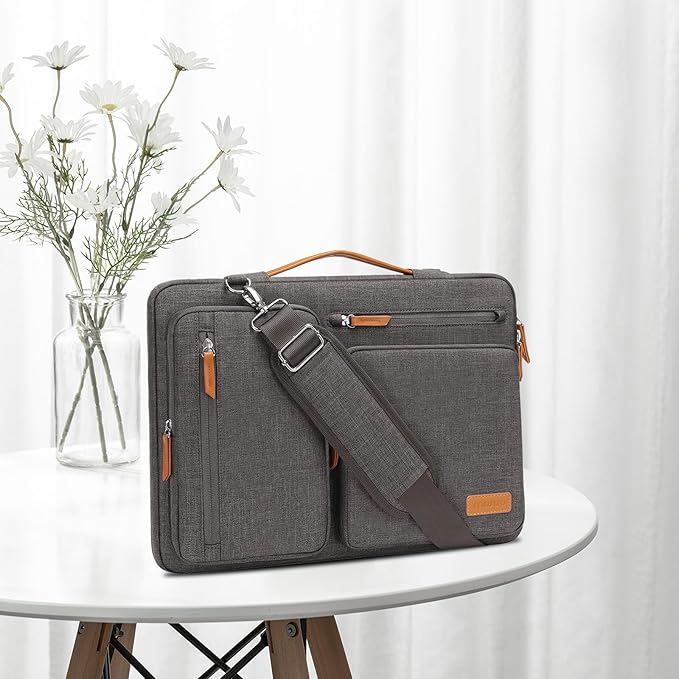 MOSISO 360 Protective Laptop Shoulder Bag,15 inch Computer Bag Compatible with MacBook Air 15 inch M5 M4 M3 M2/Pro 15, Dell XPS Plus,Side Open Messenger Bag with 4 Zipper Pockets&Handle, Taupe Gray