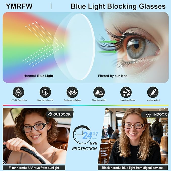 Oval Blue Light Blocking Glasses for Women Retro 90s Glasses Computer TV Eyeglasses Anti Eyestrain