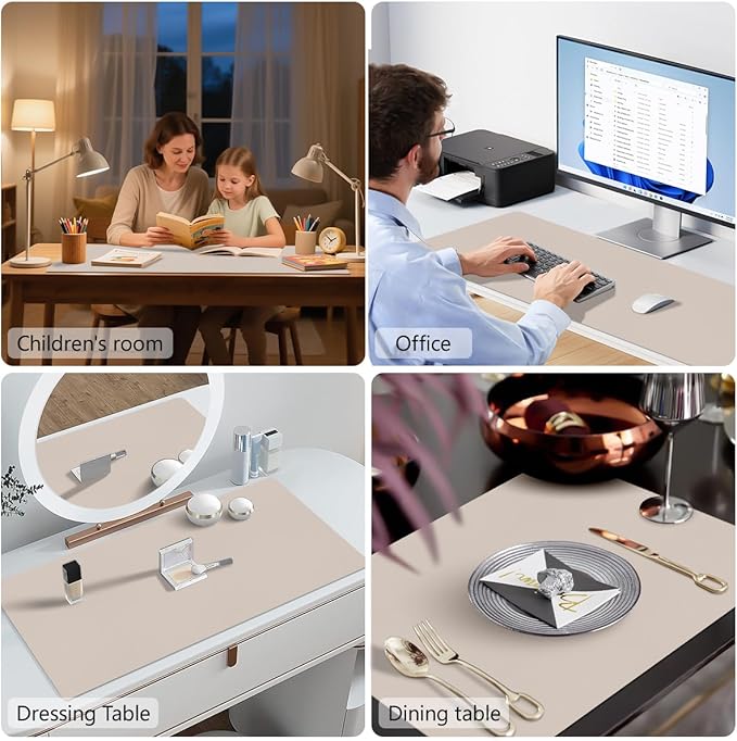 Beige Desk Mat, 31.5"×15.7" Desk Matt for Desktop, Waterproof Keyboard Pad, Computer Mats for Desktop, Large Mouse Pad, Non-Slip Computer Mat for Office Home - Cream Powder