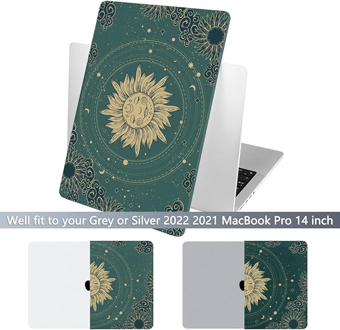 Batianda for MacBook Pro 14 Inch Case 2026-2021 Release M5 M4 M3 M2 M1 Pro/Max, 1.2mm Slim Graphic Hard Shell Cover with Keyboard Cover, Screen Protector 4-in-1 Bundle, Sun Goddess