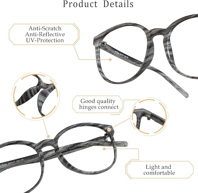 LifeArt Round Blue Light Blocking Glasses, Computer Glasses, Gaming Glasses, TV Glasses for Women Men (Wood, 4.50 Magnification)