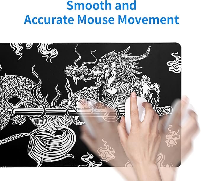 Dragon Gaming Mouse Pad Black Large Mouse Pad for Keyboard and Mousepad Desk Mat with 3mm Non-Slip Base and Stitched Edge for Gaming and Office Computer Mat Protector Mat 27.6x11.8 Inch