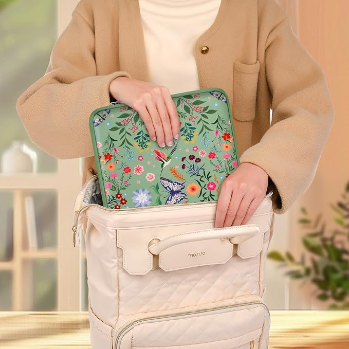 MOSISO Laptop Case 13.3 inch, 13-14 inch Laptop Sleeve Bag Compatible with MacBook Air/Pro 13/Pro 14, HP Dell Acer ASUS Lenovo, Neoprene Hummingbird Plants Flowers Computer Bag with Small Case, Green