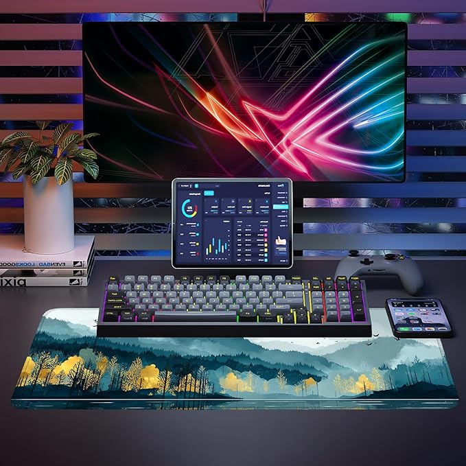 Mouse Pad, Large Anti-Slip with Stitched Edges Desk Mat Desktop Laptop Computer Desk Keyboard Mat,Table Protector Blotter Mat (Lake, 31.5" x 11.8")