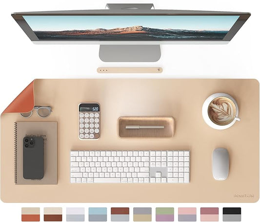 RENMTURE Double-Sided Two-Tone Faux Leather Desk mat Desktop Organization and Accessories Home and Office Large Mouse pad Game and Work (Apricot/Orange, 36"x17")