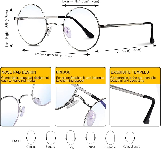 Brigtlaiff Round Blue Light Blocking Glasses for Men Women, Computer Gaming TV Glasses Anti Eyestrain with Metal Frame