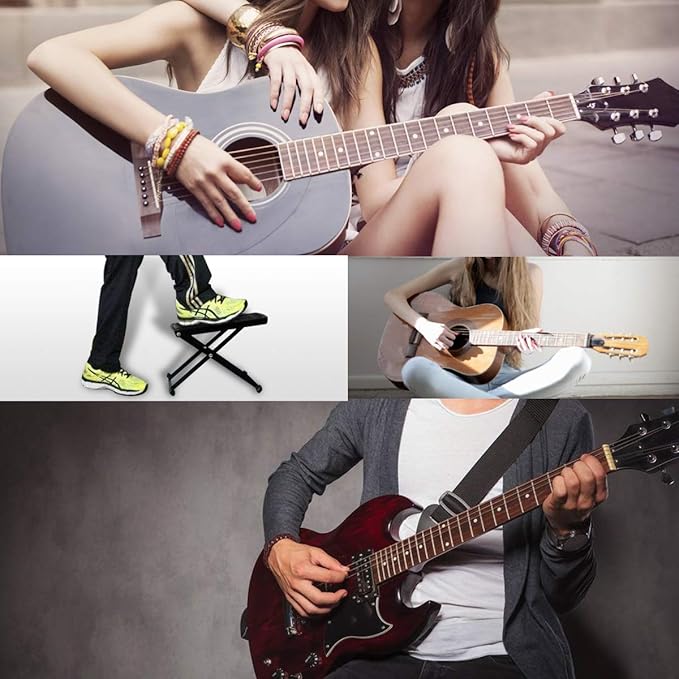 Guitar Foot Rest Stool Height Adjustable Footstool Excellent Stability with Rubber End Caps and Non-Slip Rubber Pad for Classical Guitar