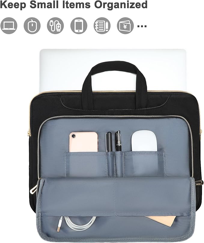 MOSISO 360 Protective Laptop Shoulder Bag,15-15.6 inch Computer Bag Compatible with MacBook Pro 16, HP, Dell, Asus Notebook,Messenger Briefcase with Front Quilted Raised Horizontal Pockets, Black