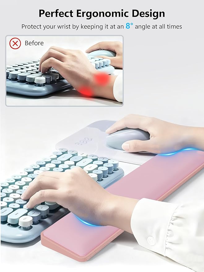 TopMade Keyboard Wrist Rest, Cooling Gel & Upgrade Soft Memory Foam Design Wrist Support for Keyboard, Full-Size Keyboard Hand Rest Pad, Ergonomic Palm Rest for for Long Hours of Work, Gaming, Pink