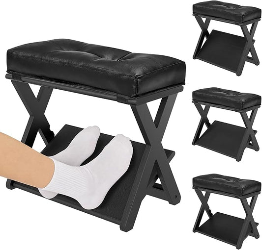 HOMELTSTBO Adjustable Wooden Foot Rest Under Desk, Double Step Desk Footrest with 3 Height Options & Non-Slip EVA Surface, Ergonomic Foot Rest For Under Desk At Work,Enhances Posture,Home Office-Black