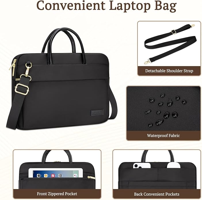 RAINYEAR 14 15.6 Inch Laptop Bag for Women, Protective Waterproof Elegant Computer PC Shoulder Bag Carrying Case with Handle