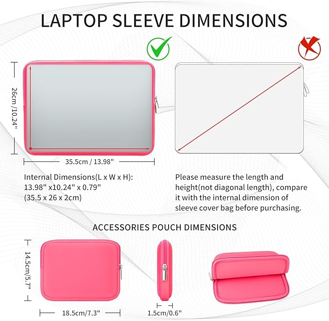 RAINYEAR 15 Inch Laptop Sleeve 15" Protective Soft Case Cover Bag with Accessories Pouch, Compatible with 15.4" MacBook Pro/Air A3448 A3241 A2941 A3114 A1938 A1707 A1990 (Bright Pink)