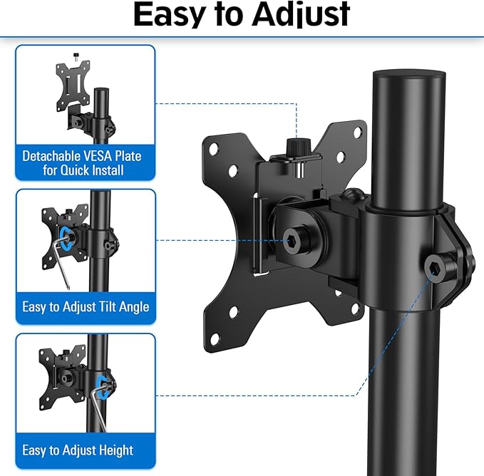 MOUNTUP Single Monitor Mount, Adjustable Monitor Stand for Max 32 Inch Flat Curved Computer Screen, Monitors Arm Desk Mount Fit VESA 75x75& 100x100, up to 17.6lbs, with C-Clamp and Grommet Base, Black