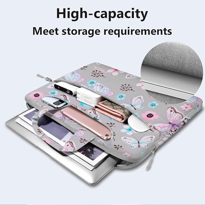 Hseok Laptop Shoulder Bag 13-14 inch Shockproof Water-Resistant HandBag with Small Case Compatible with MacBook Pro/Neo 14" M5/M4/M3/M2/M1, Mac Air/Pro 13.3", XPS 13/14, Most 13"-14" PC,Butterfly