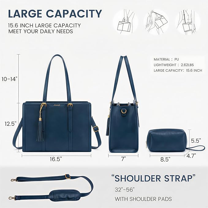 LOVEVOOK Laptop Bag for Women Vintage Leather Work Tote 15.6 inch Large Capacity Computer bag with Clutch Purse for Office, Travel, Casual