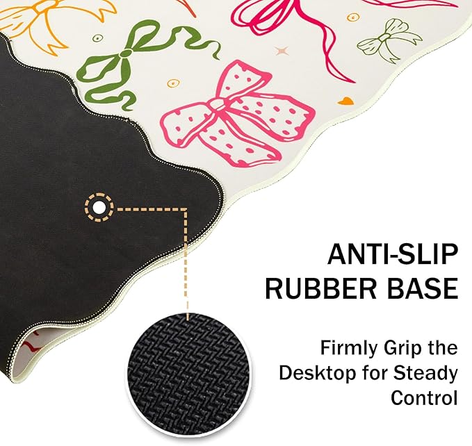 L-SPOUTTO Cute Mouse Pad,Girly Bow Desk Mat XXL Large Scalloped Gaming Mousepad,35.4x15.7in Non-Slip Rubber Base Keyboard Pad Waterproof Desktop Mat for Laptop Computer Work Game Home Office-Ribbon