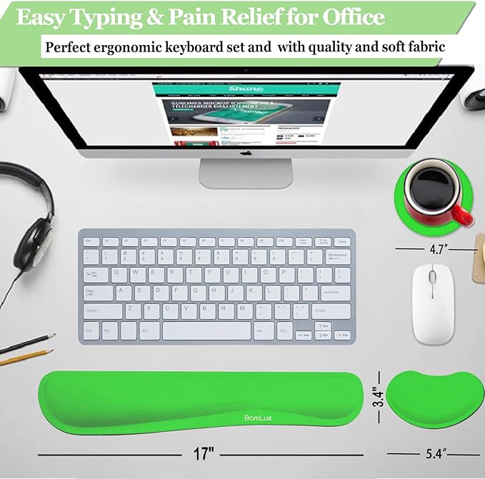 BamLue Keyboard Wrist Rest, BamLue Memory Foam Pad Set for Easy Typing & Pain Relief for Laptop, Office & Home, Ergonomic Sets for Keyboard, Gel Mouse Wrist Rest, Smooth Fiber Cushion Wrist Support