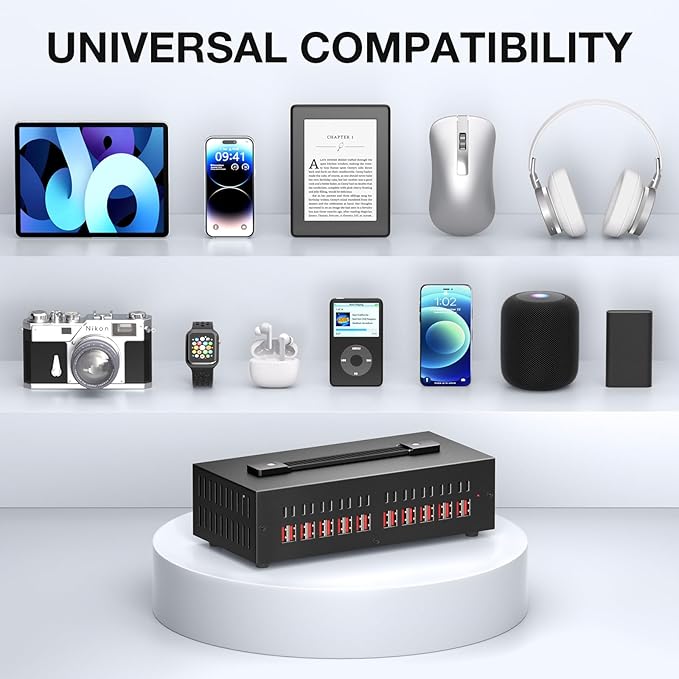 Portable USB~C Charger Block, 300W(40A) 40Port (20 USΒ A & 20 USΒ~C Port) Home USΒ Charging Station for Multiple Devices, Desktop USB Wall Charger Compatible with iPhone, iPad, Kindle, Tablets, Watch