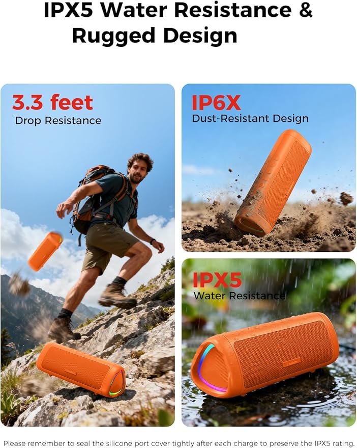 Bluetooth Speaker with HD Sound, Portable Wireless, IPX5 Waterproof, Up to 20H Playtime, TWS Pairing, BT5.3, for Home/Party/Outdoor/Beach, Electronic Gadgets, Birthday Gift (Orange)