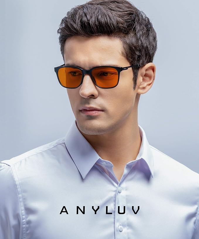 ANYLUV Blue Light Glasses for Men, Lightweight Computer Gaming Glasses, Stylish Anti Eyestrain Blue Light Blocking Men
